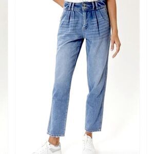 Kancan High Waist Relaxed Mom Baggy Jeans Distressed Straight Leg‎